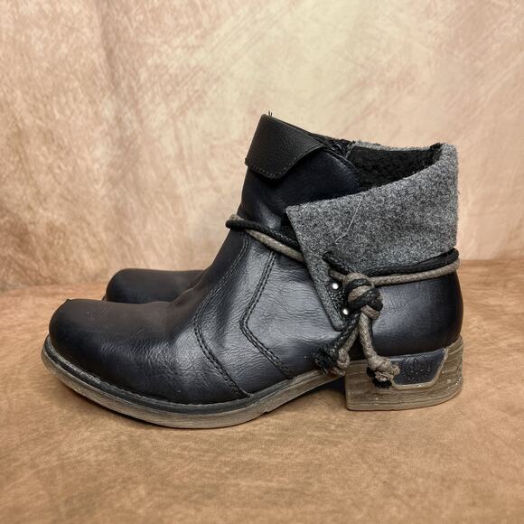 Rieker Strappy Rope Faux Leather Heeled Ankle Booties Outdoor Indie Sleaze Ski - Picture 2 of 10